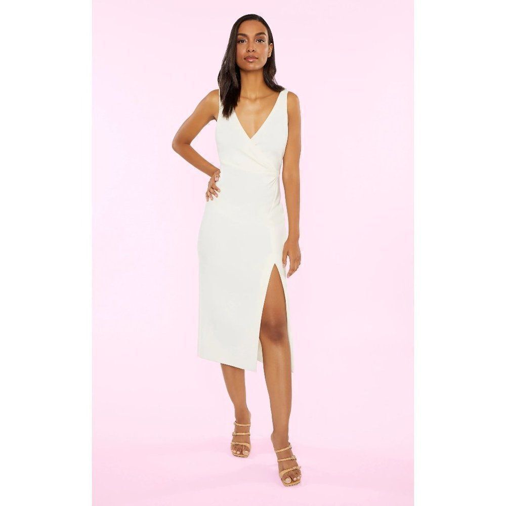 NEW LIKELY Sazan Bodycon Mini Dress Wrap Sleeveless Side Slit White Size 2